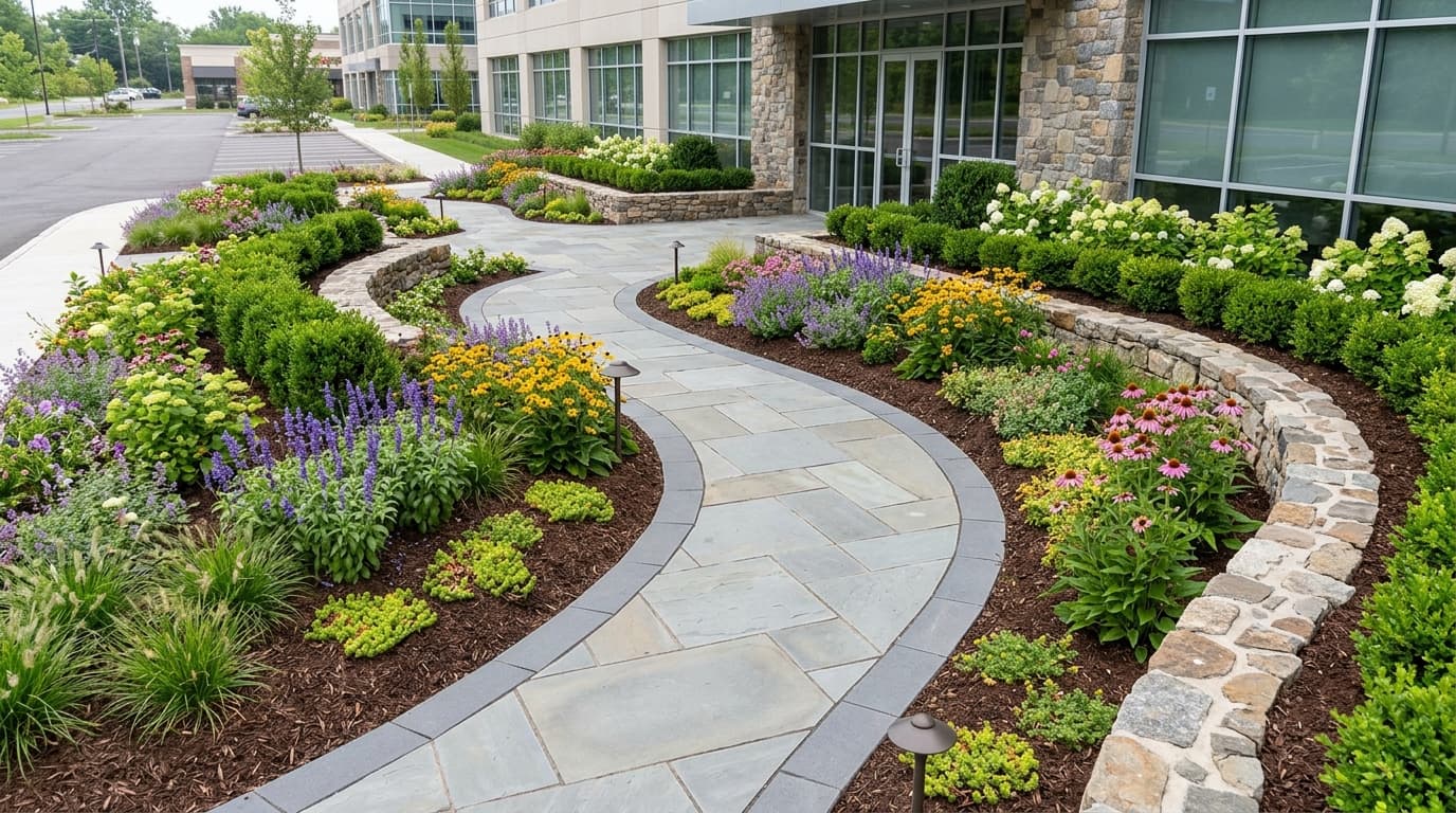 Commercial flowerbeds and planting